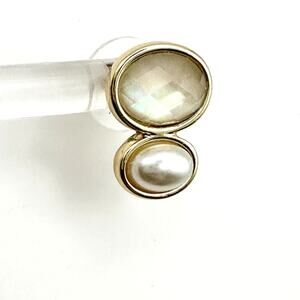 Preppy Pierced Stud Earrings Faceted Double Faux Pearl Faux Opal Casual